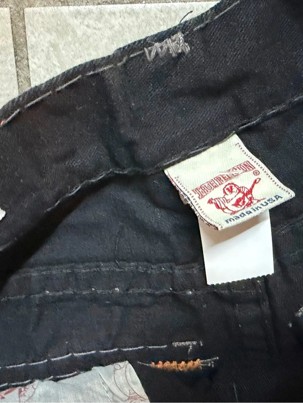 Men’s True Religion Billy Big T Dk Blk Flap Pockets 36x34 Bold Topstitching NWT